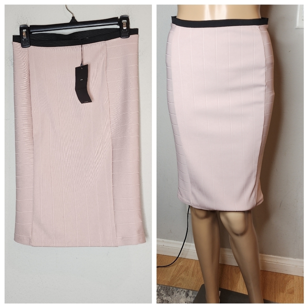 NWT Zara Pullon Stretch Ribbed Light Pink Pencil Midi Skirt Size Medium